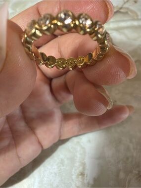Coach Gold Tone Crystal Band Ring Size 8 Missing Stones